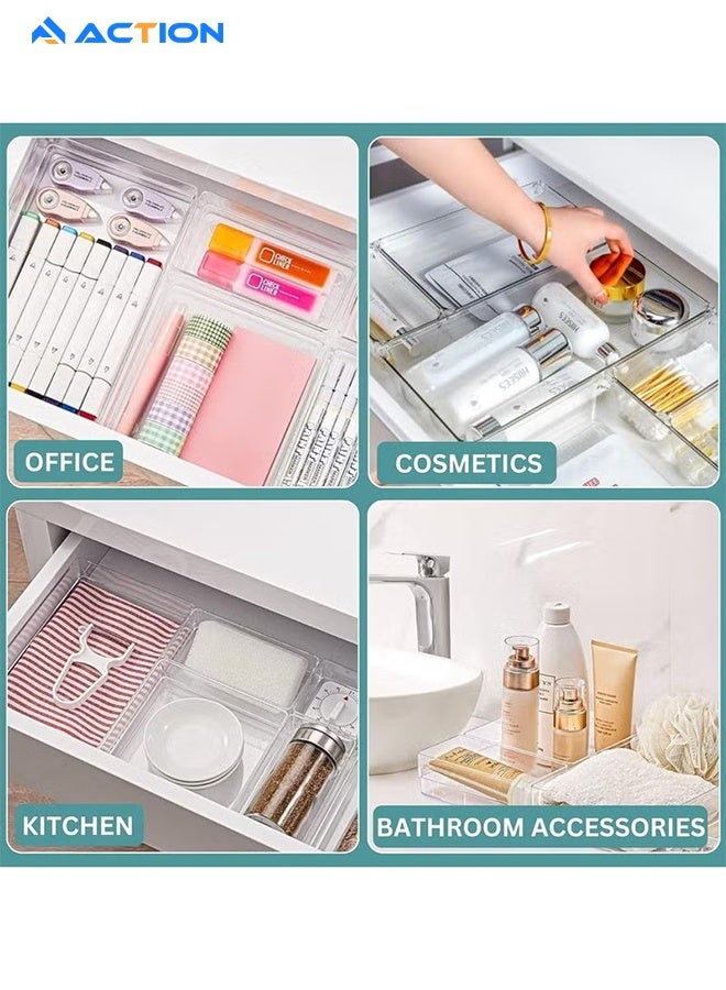 ACTION 25PCS Clear Plastic Drawer Organizer Set – 4 Size Storage Trays for Bathroom, Vanity, Makeup, Kitchen Utensils, Bedroom & Office - Image 5